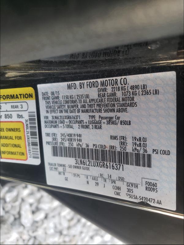 2016 LINCOLN MKZ HYBRID 3LN6L2LUXGR616371