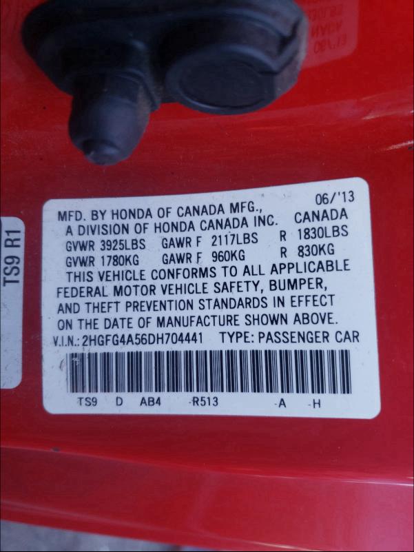 2013 HONDA CIVIC SI 2HGFG4A56DH704441