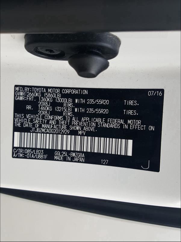 2016 LEXUS RX 350 JTJBZMCA0G2012929