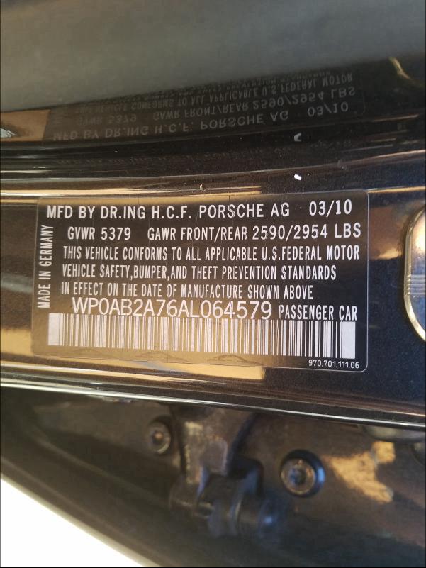 2010 PORSCHE PANAMERA S WP0AB2A76AL064579