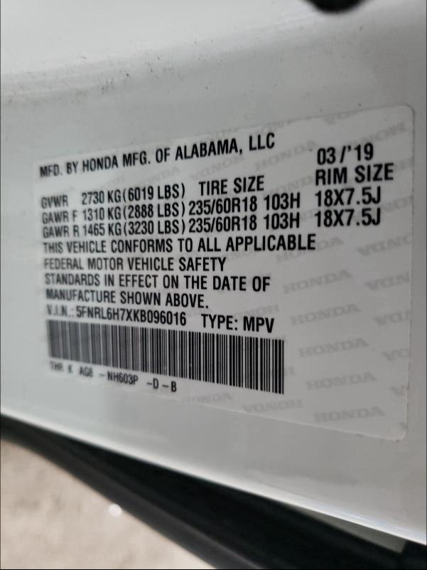 2019 HONDA ODYSSEY EX 5FNRL6H7XKB096016