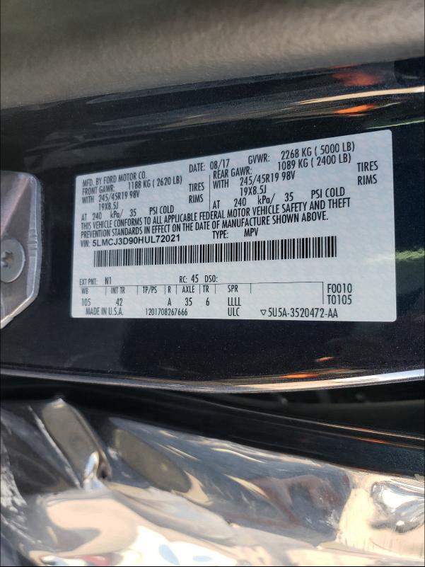 2017 LINCOLN MKC RESERV 5LMCJ3D90HUL72021