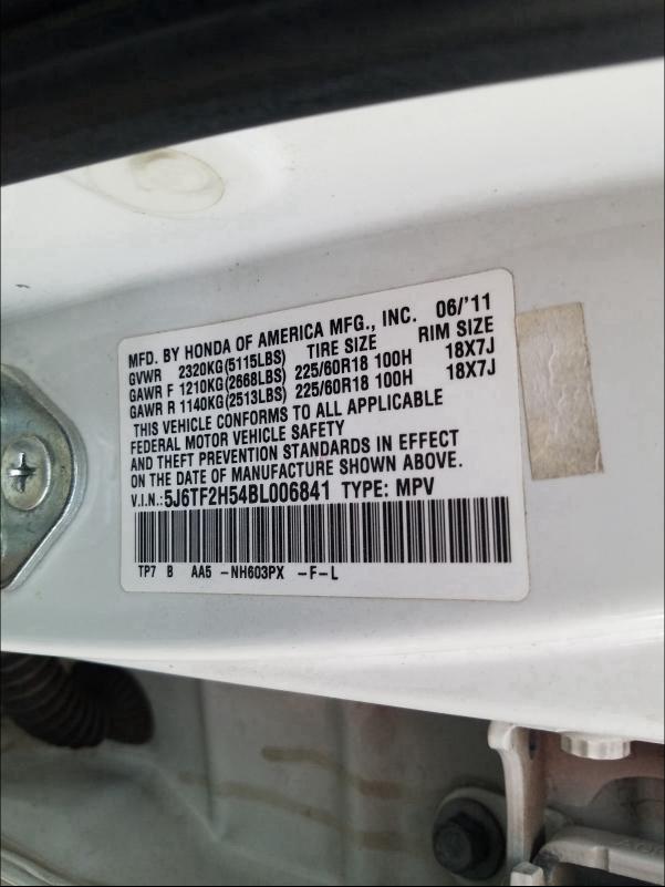 2011 HONDA ACCORD CRO 5J6TF2H54BL006841