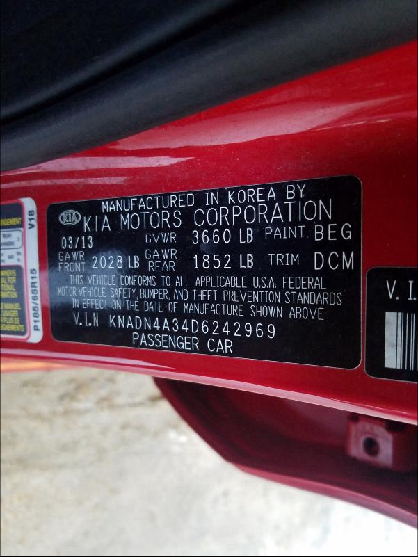 2013 KIA RIO EX KNADN4A34D6242969