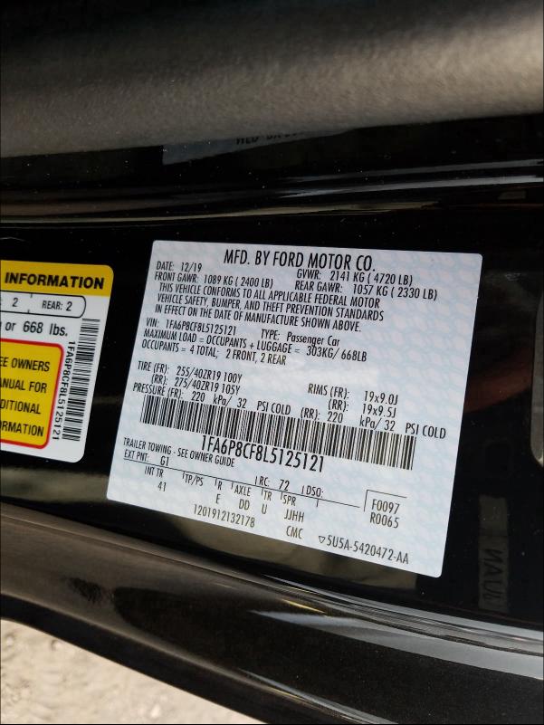2020 FORD MUSTANG GT - 1FA6P8CF8L5125121
