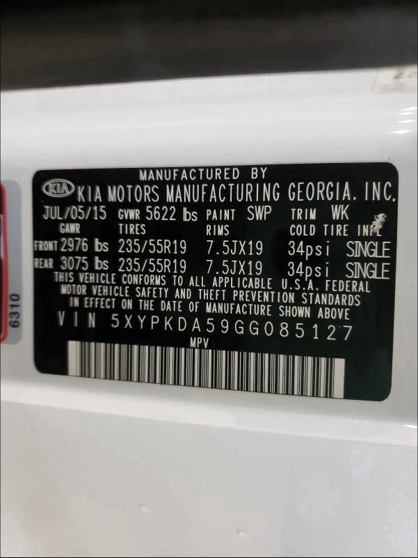 2016 KIA SORENTO SX 5XYPKDA59GG085127