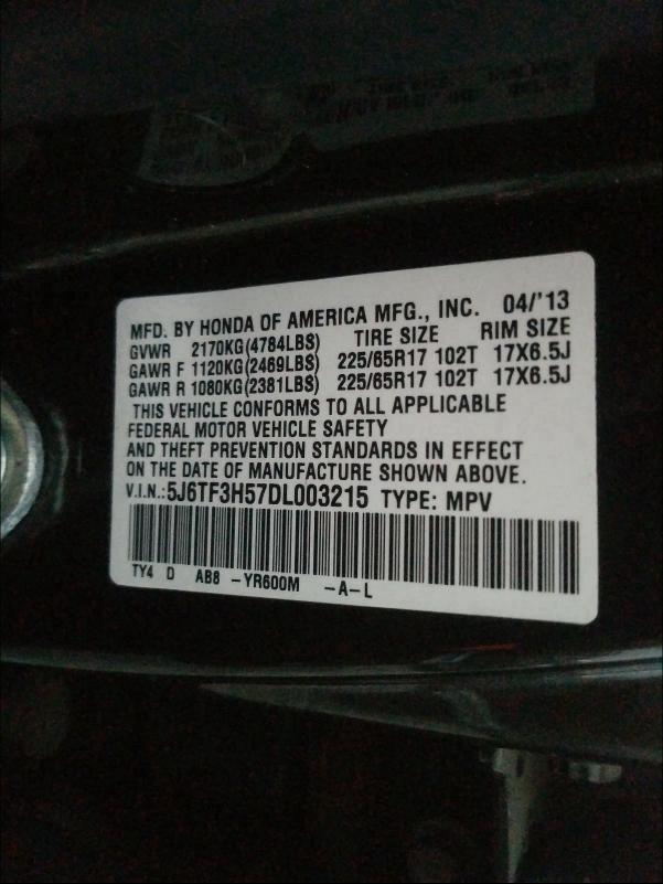 2013 HONDA CROSSTOUR 5J6TF3H57DL003215