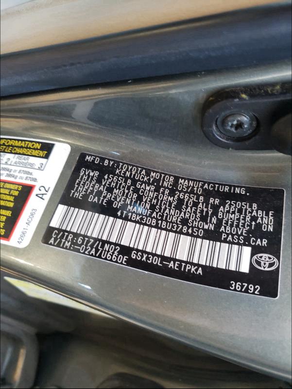 2011 TOYOTA AVALON BAS 4T1BK3DB1BU378450