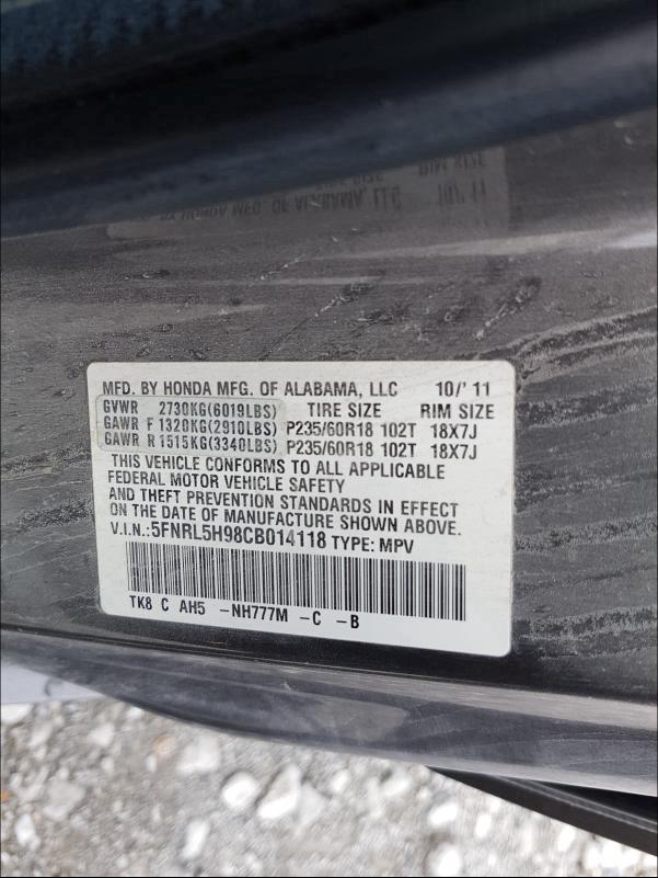 2012 HONDA ODYSSEY TO 5FNRL5H98CB014118
