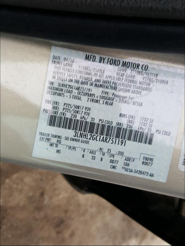 2010 LINCOLN MKZ 3LNHL2GC1AR751191