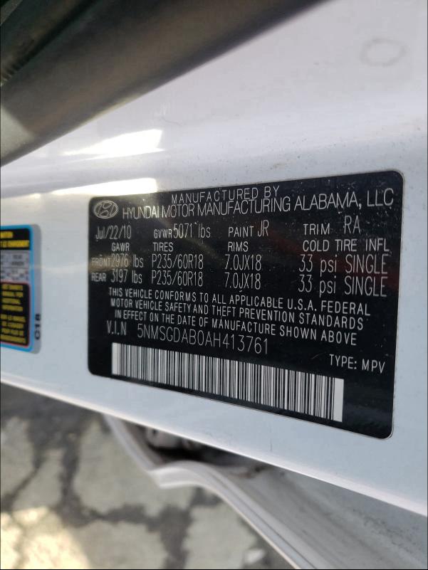 2010 HYUNDAI SANTA FE G 5NMSGDAB0AH413761