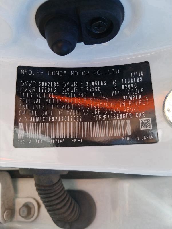 2018 HONDA CIVIC TOUR JHMFC1F92JX017032