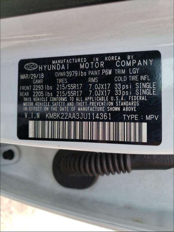 2018 HYUNDAI KONA SEL KM8K22AA3JU114361