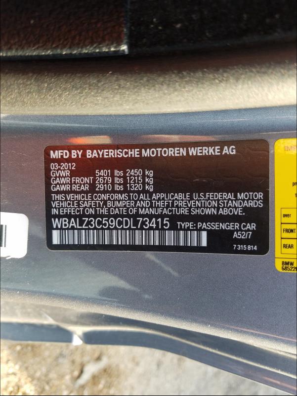 2012 BMW 650 I WBALZ3C59CDL73415