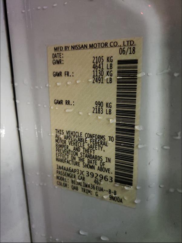2018 NISSAN MAXIMA 3.5 1N4AA6AP3JC392963