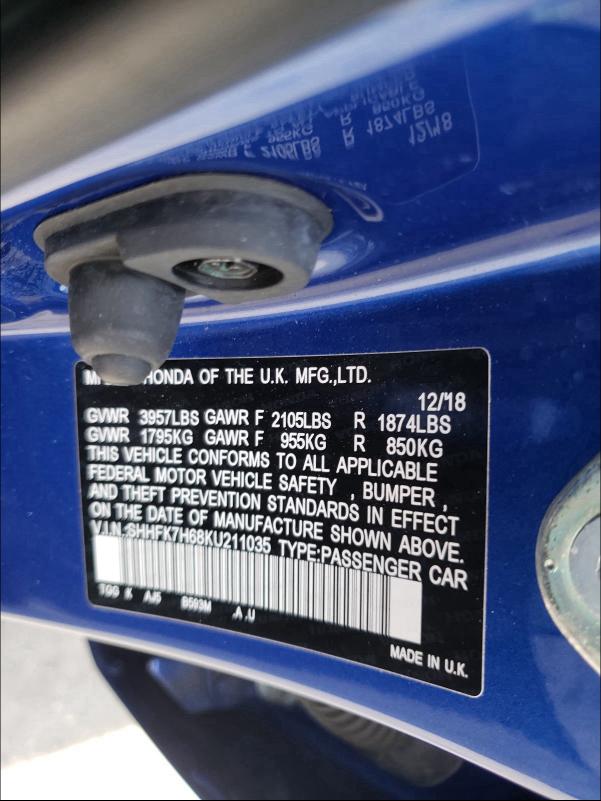2019 HONDA CIVIC EX SHHFK7H68KU211035