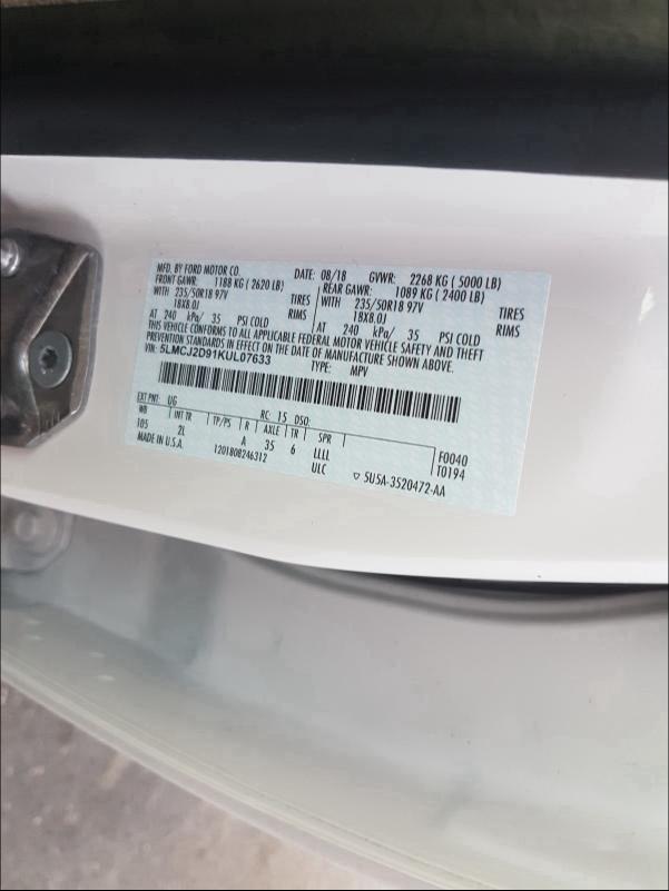 2019 LINCOLN MKC SELECT 5LMCJ2D91KUL07633