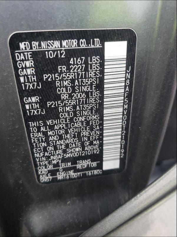 2013 NISSAN JUKE S JN8AF5MV0DT210192