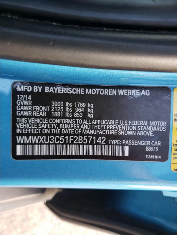 2015 MINI COOPER S WMWXU3C51F2B57142