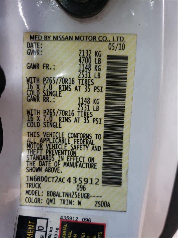 2010 NISSAN FRONTIER K 1N6BD0CT2AC435912