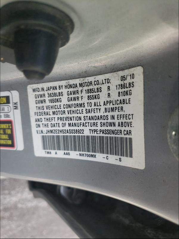 2010 HONDA INSIGHT LX JHMZE2H52AS038922