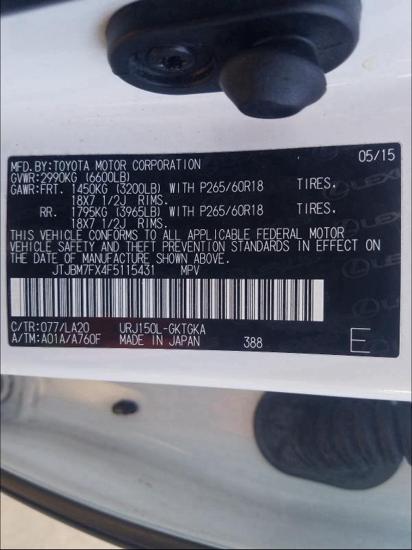 2015 LEXUS GX 460 JTJBM7FX4F5115431
