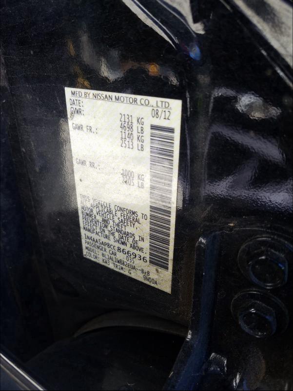 2012 NISSAN MAXIMA S 1N4AA5AP8CC866936