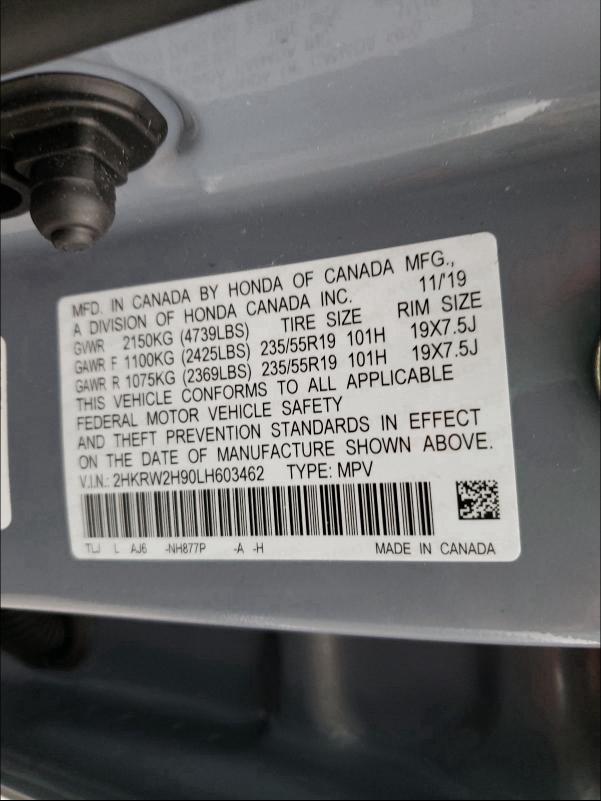 2020 HONDA CR-V TOURI 2HKRW2H90LH603462