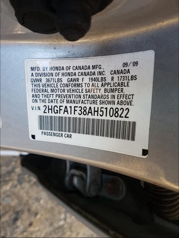 2010 HONDA CIVIC VP 2HGFA1F38AH510822