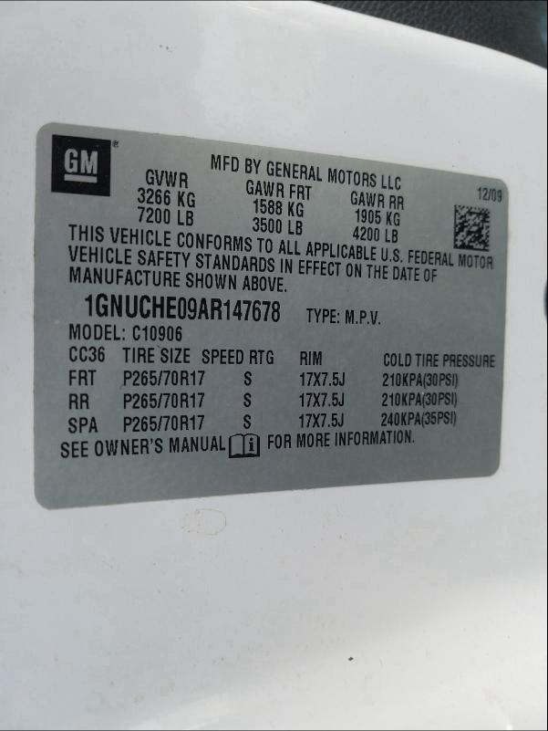 2010 CHEVROLET SUBURBAN C 1GNUCHE09AR147678