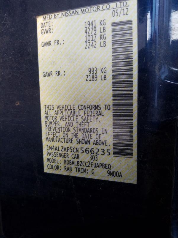 2012 NISSAN ALTIMA BAS 1N4AL2AP5CN566235