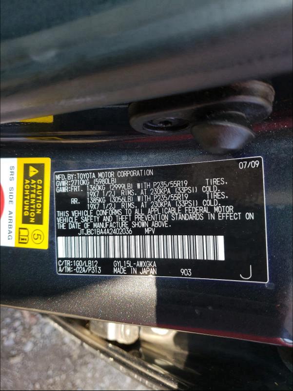 2010 LEXUS RX 450 JTJBC1BA4A2402036