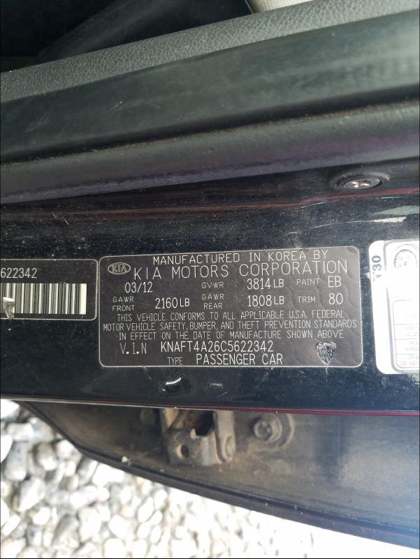 2012 KIA FORTE LX KNAFT4A26C5622342
