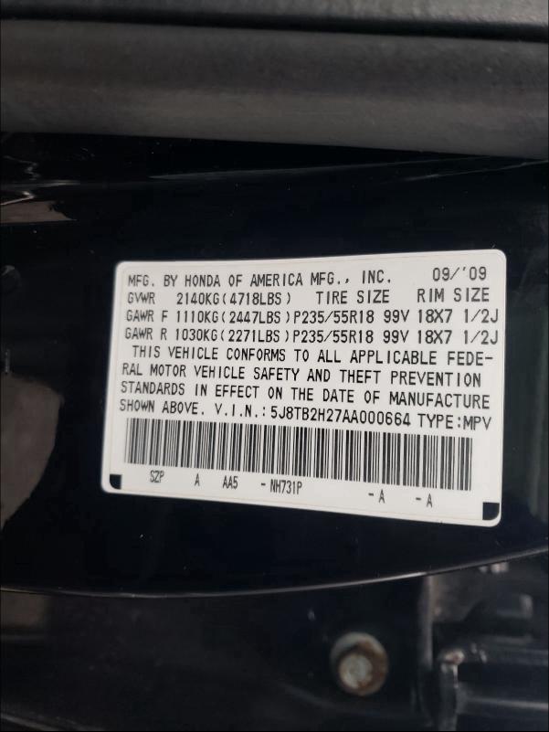 2010 ACURA RDX 5J8TB2H27AA000664