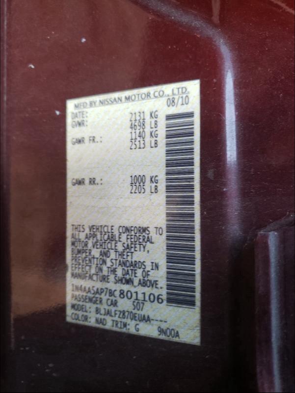 2011 NISSAN MAXIMA 1N4AA5AP7BC801106