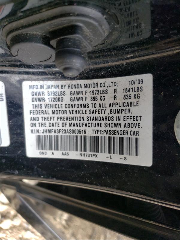 2010 HONDA CIVIC HYBR JHMFA3F23AS000516