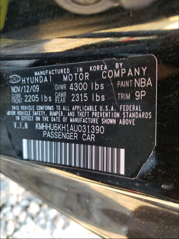 2010 HYUNDAI GENESIS CO KMHHU6KH1AU031390