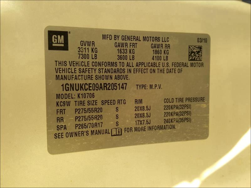 2010 CHEVROLET TAHOE K150 1GNUKCE09AR205147