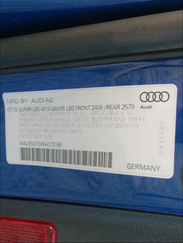2019 AUDI A5 PREMIUM WAUENCF5XKA073186