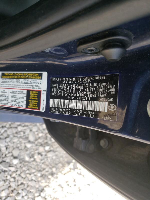 2016 TOYOTA AVALON XLE 4T1BK1EB4GU202311