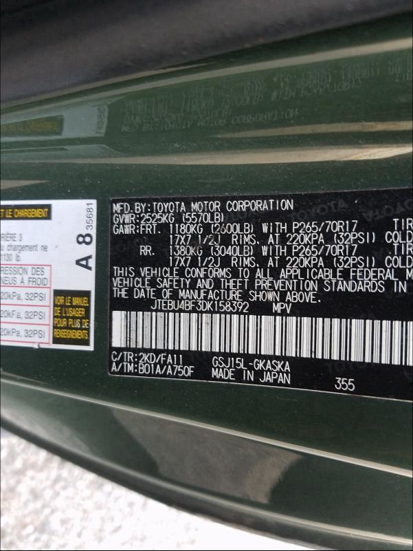 2013 TOYOTA FJ CRUISER JTEBU4BF3DK158392
