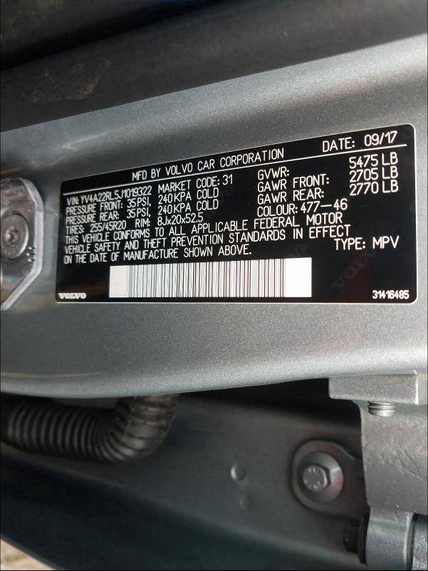 2018 VOLVO XC60 T6 IN YV4A22RL5J1019322
