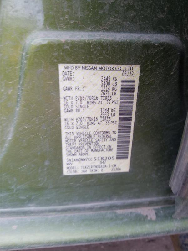 2012 NISSAN XTERRA OFF 5N1AN0NW7CC518205