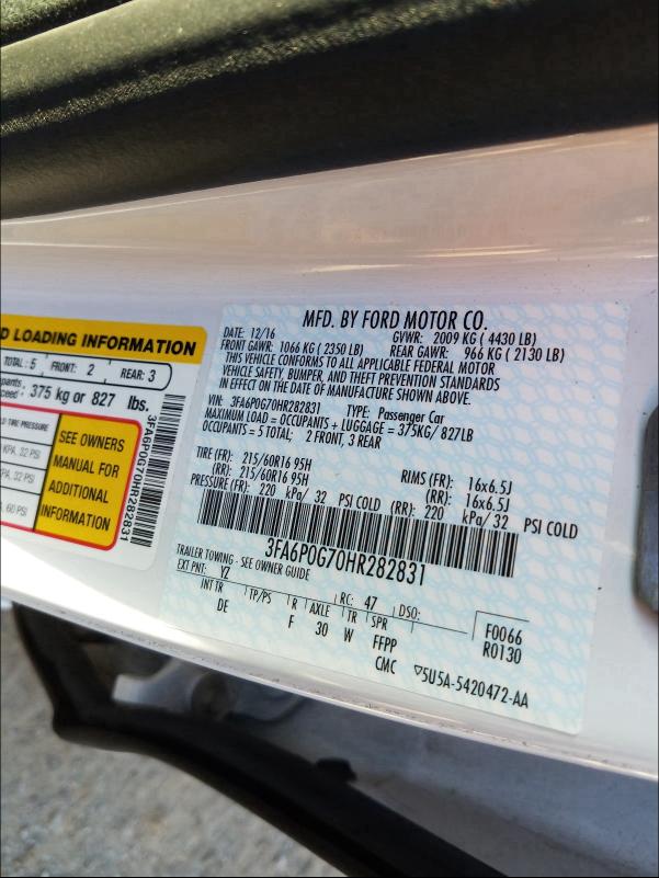 2017 FORD FUSION S 3FA6P0G70HR282831