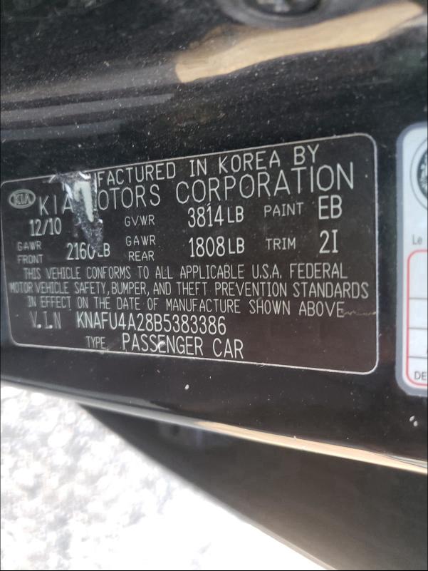 2011 KIA FORTE KNAFU4A28B5383386
