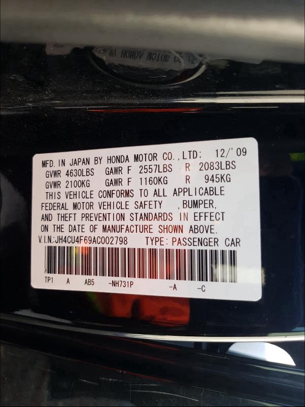 2010 ACURA TSX JH4CU4F69AC002798