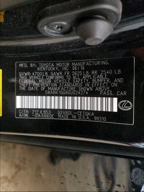 2016 LEXUS ES 350 58ABK1GG8GU024274