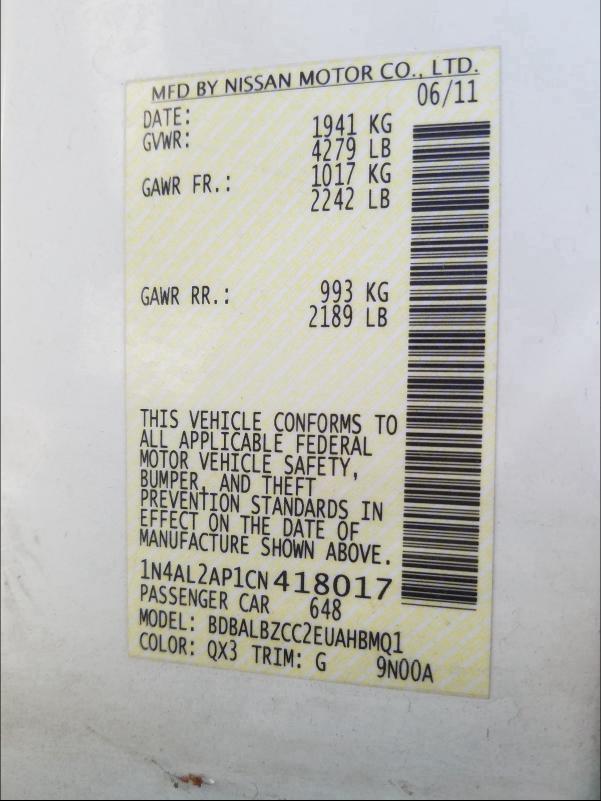 2012 NISSAN ALTIMA BAS 1N4AL2AP1CN418017