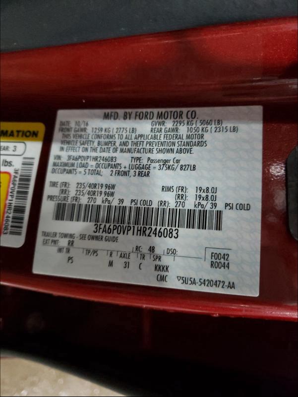 2017 FORD FUSION SPO 3FA6P0VP1HR246083