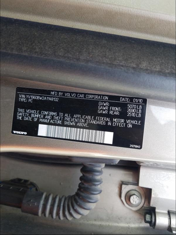 2010 VOLVO V70 3.2 YV1960BW2A1148132
